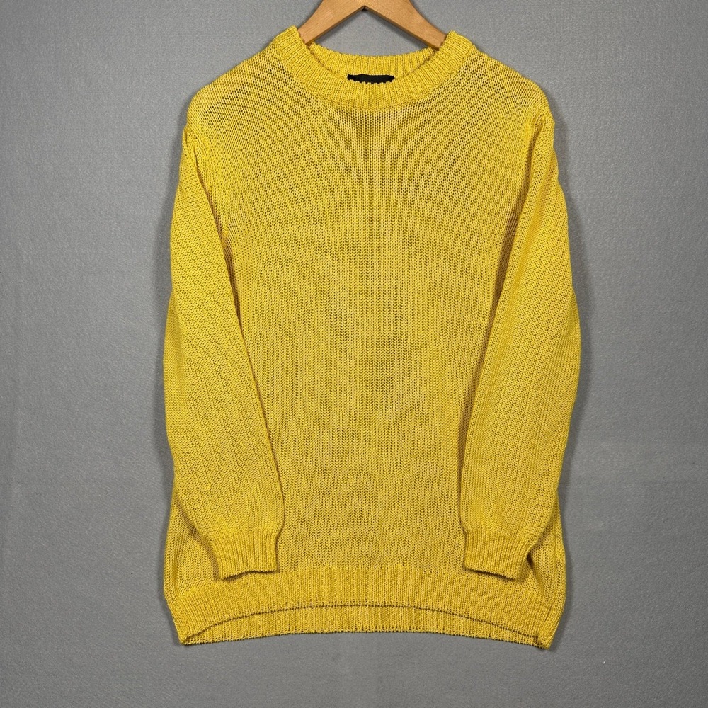 Zara Women Yellow Open Knit Crewneck Sweater Size L
